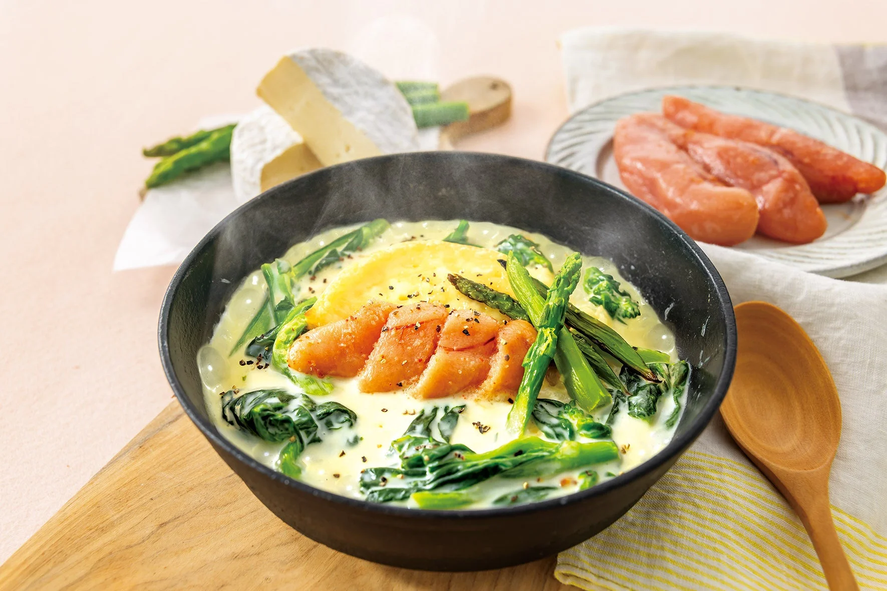 熟成明太子と菜の花のカマンベールチーズフォンデュ風ドリア