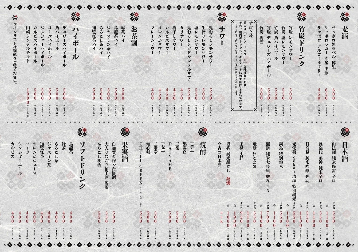 ドリンクメニュー