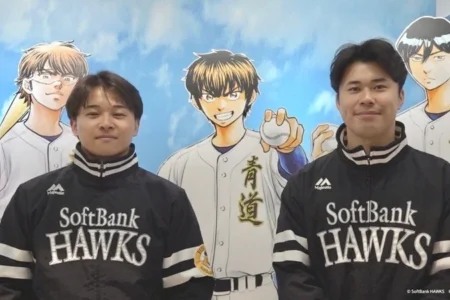 福岡ソフトバンクホークス 松本晴投手・谷川原選手、『大「ダイヤのA actⅡ」原画展』福岡展に来場