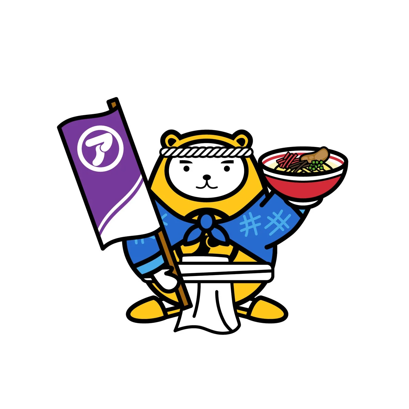 べあ～君がラーメンと旗を持っているイラスト