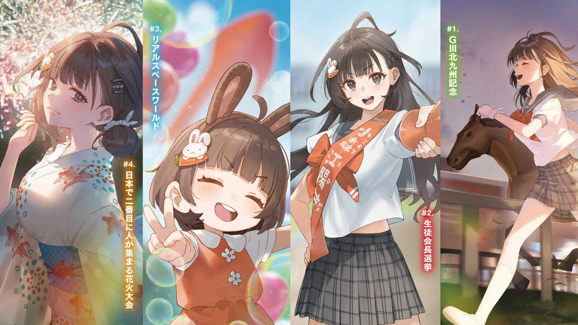 作品のシーンを描いた4つのイラスト