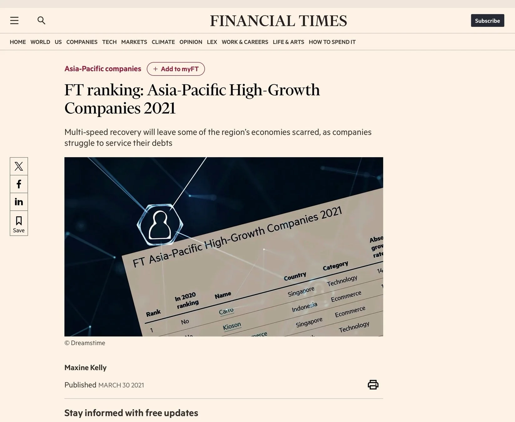 FINANCIAL TIMES Asia-Pacific High-Growth Companies 2021