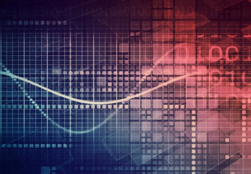 青と赤のグラデーションが特徴的なデジタルの抽象的な背景