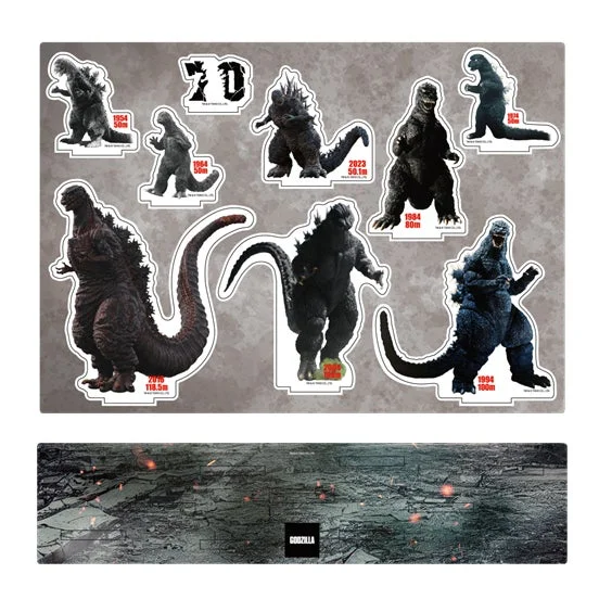 歴代のゴジラを模したフィギュアが並べられた商品画像