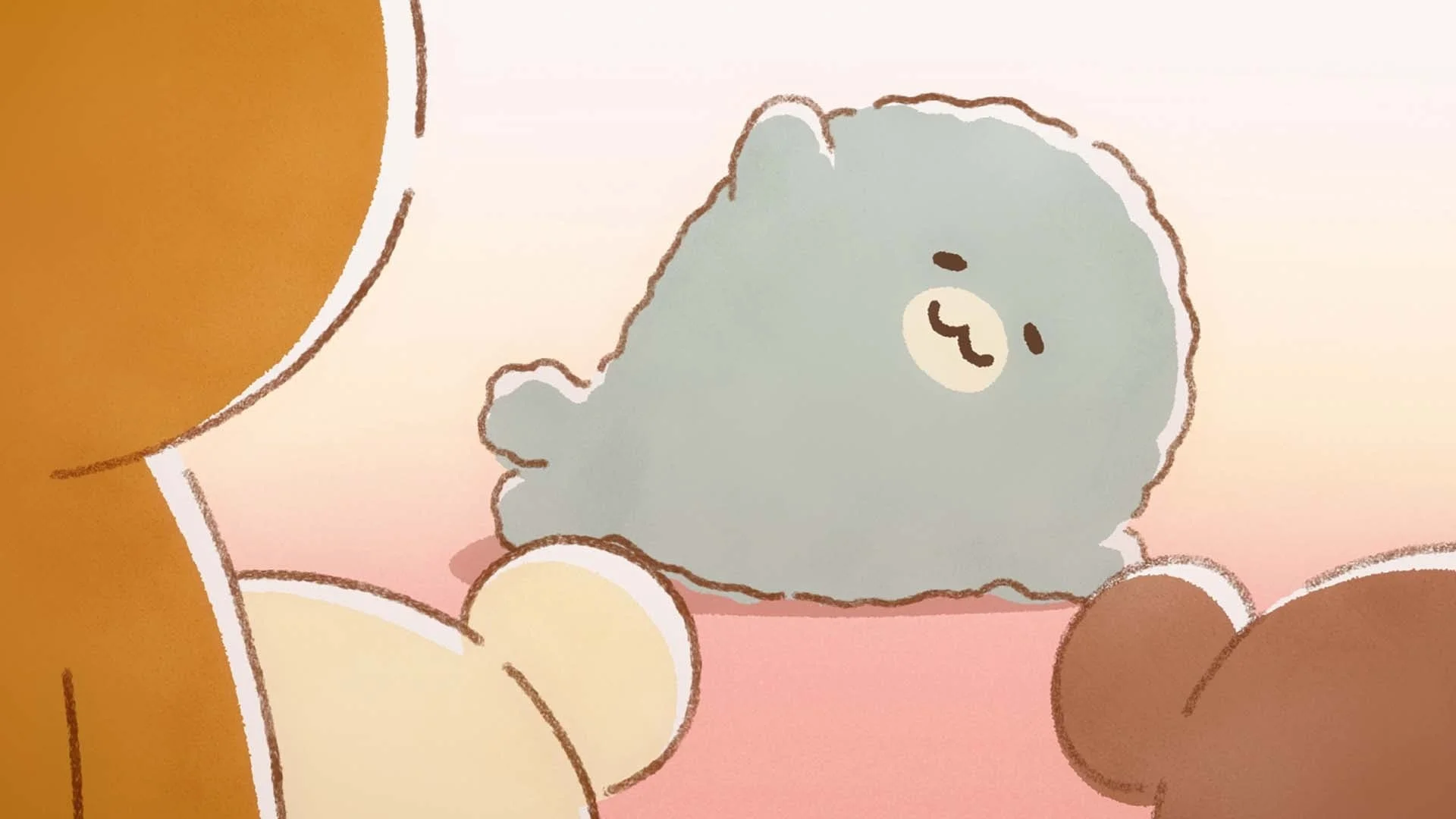 ふわふわのキャラクターと茶色のキャラクターのイラスト