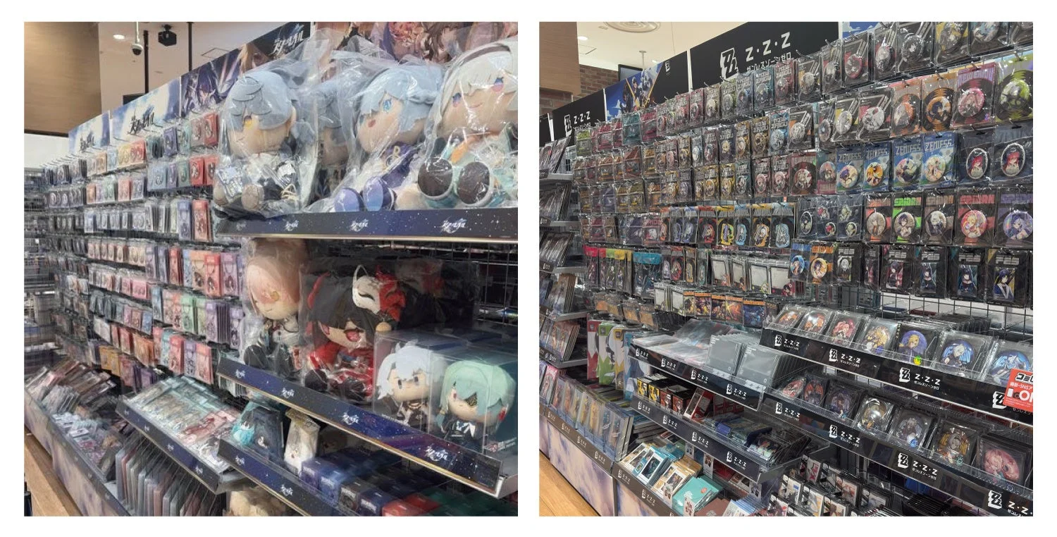 キャラクターグッズ、ぬいぐるみ、缶バッジなど