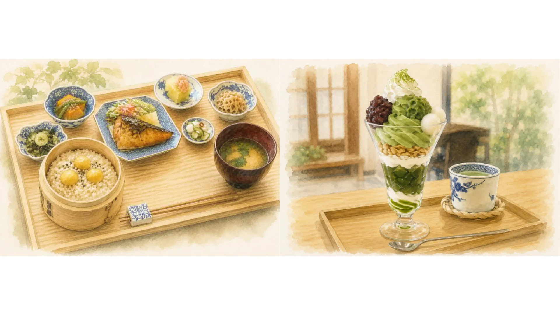 和食定食と抹茶パフェ