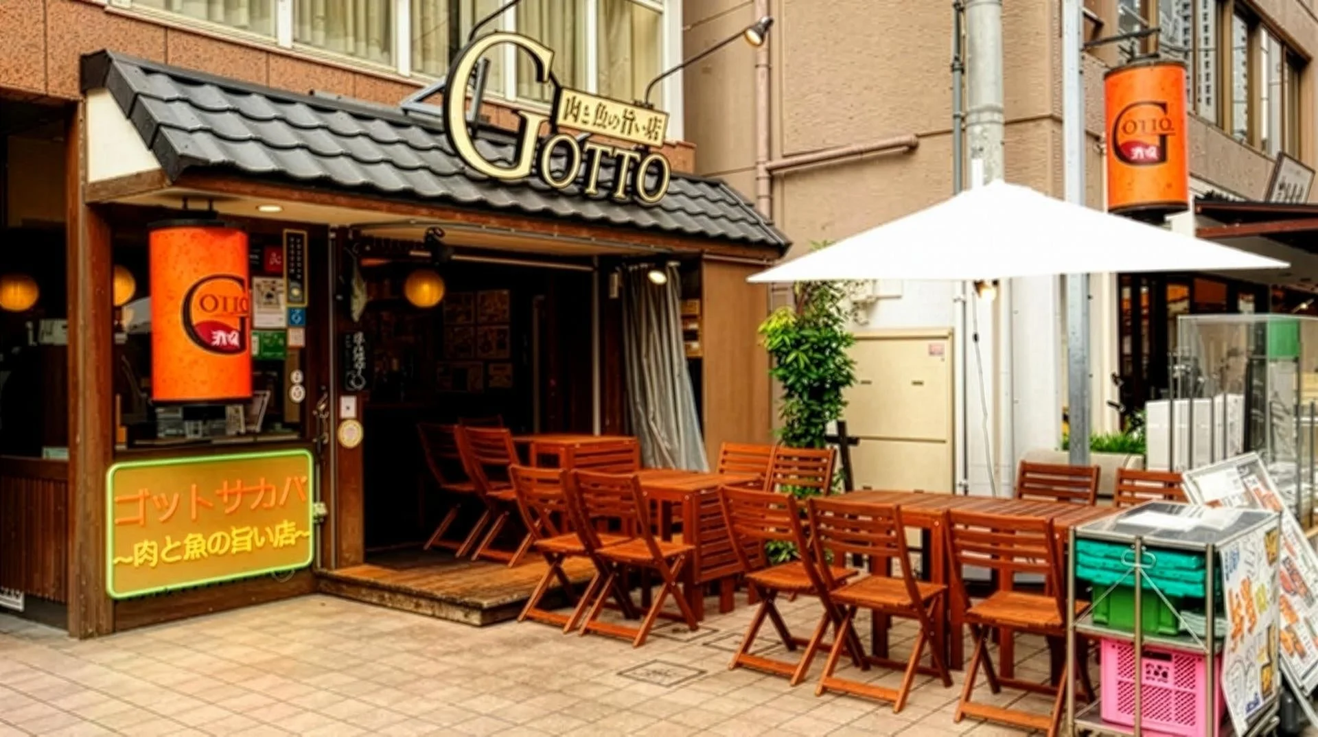 「Giotto」という名前の飲食店で、屋外にテラス席が設けられています