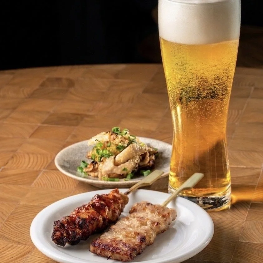 ビールと焼き鳥、小鉢