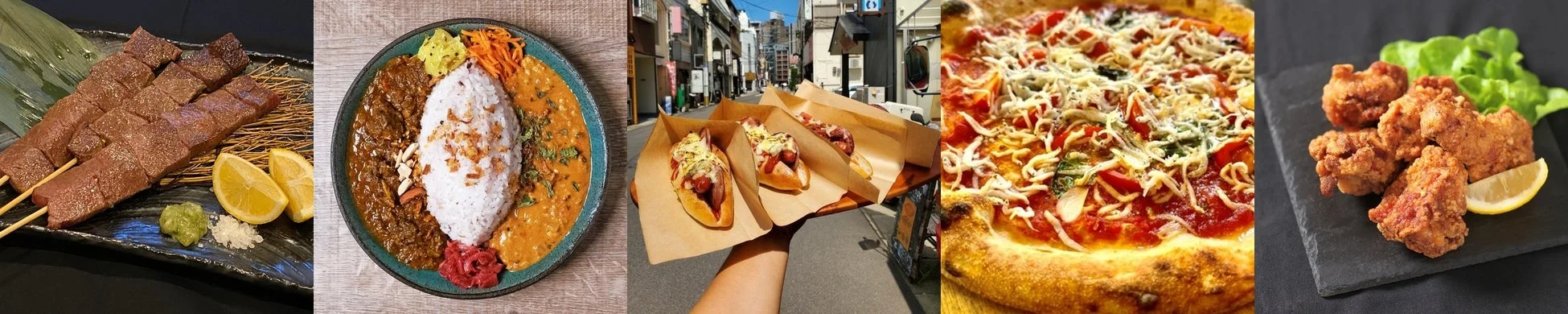 様々な種類の料理が並べられたコラージュ画像