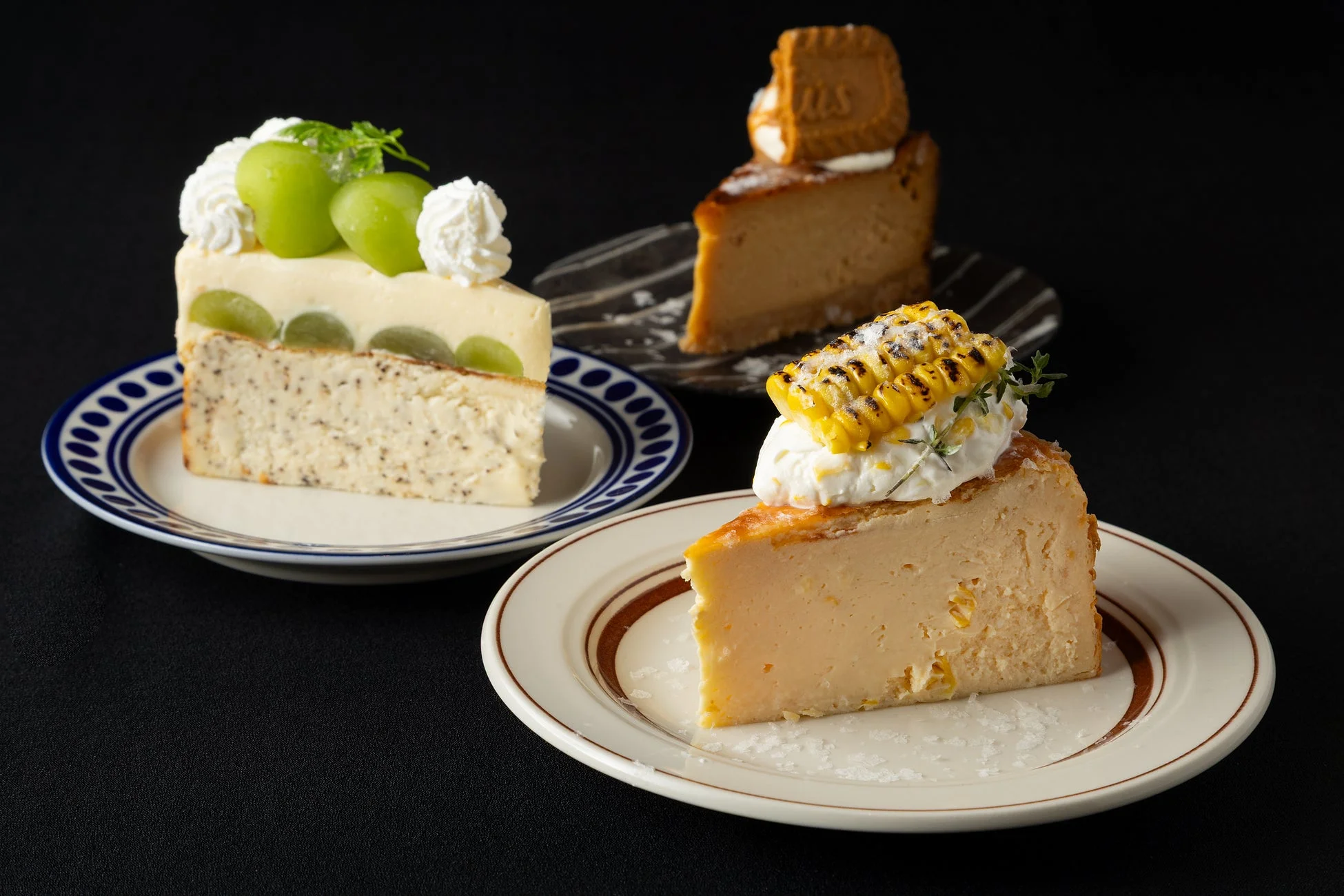 ゴルゴンゾーラチーズ使用の飲めるチーズケーキを含む3種のチーズケーキ